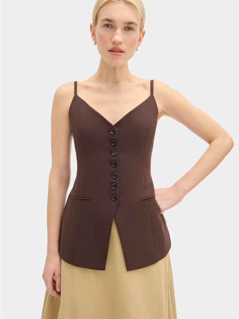 Aligne Brown Button-Front Spaghetti Strap Top Uk 8/ Us 4/ S